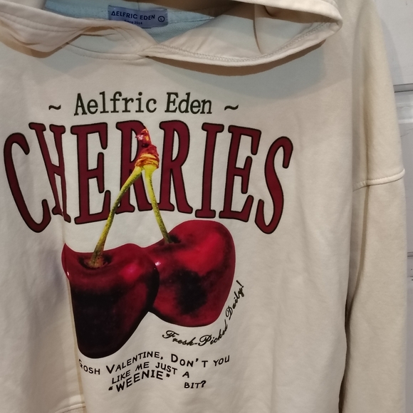 Aelfric Eden Cream Hoodie w/ Cherry Print Sz LG Gosh Valentine Don't You Like... - Picture 2 of 8